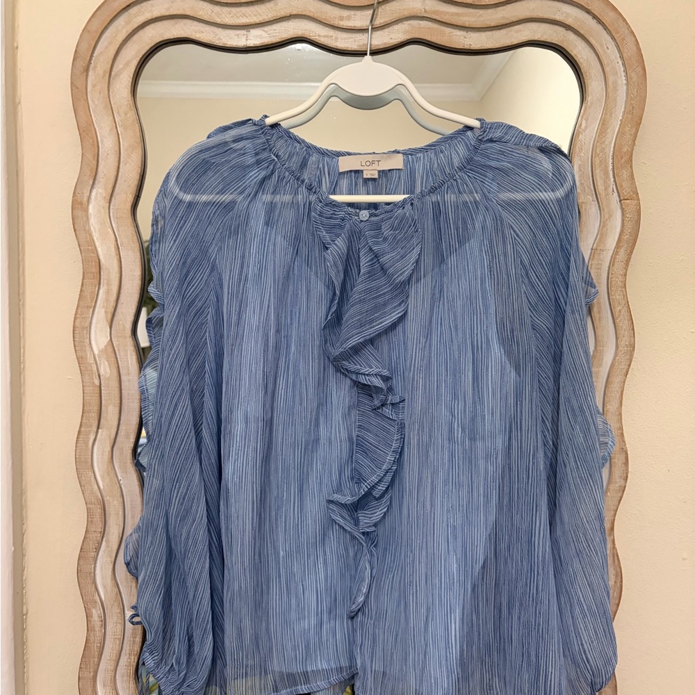 LOFT Light Blue Ruffle Blouse